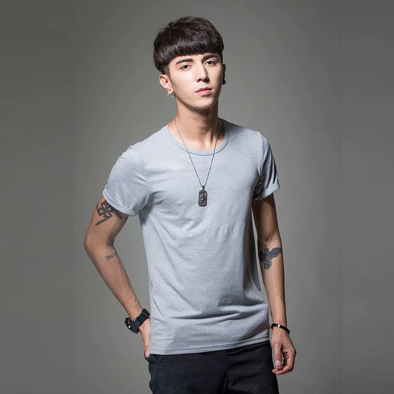 Maglietta a maniche corte a colori, estiva, casual, girocollo, corta, alla moda, con scollo a V, vestibilità aderente, per abbigliamento maschile_voghion.com