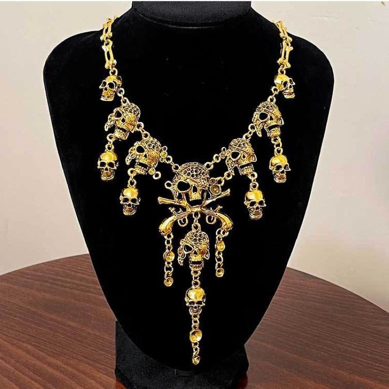 Halloween Exaggerated Skull Personalized Ghost Head Tassel Necklace Pendant_voghion.com