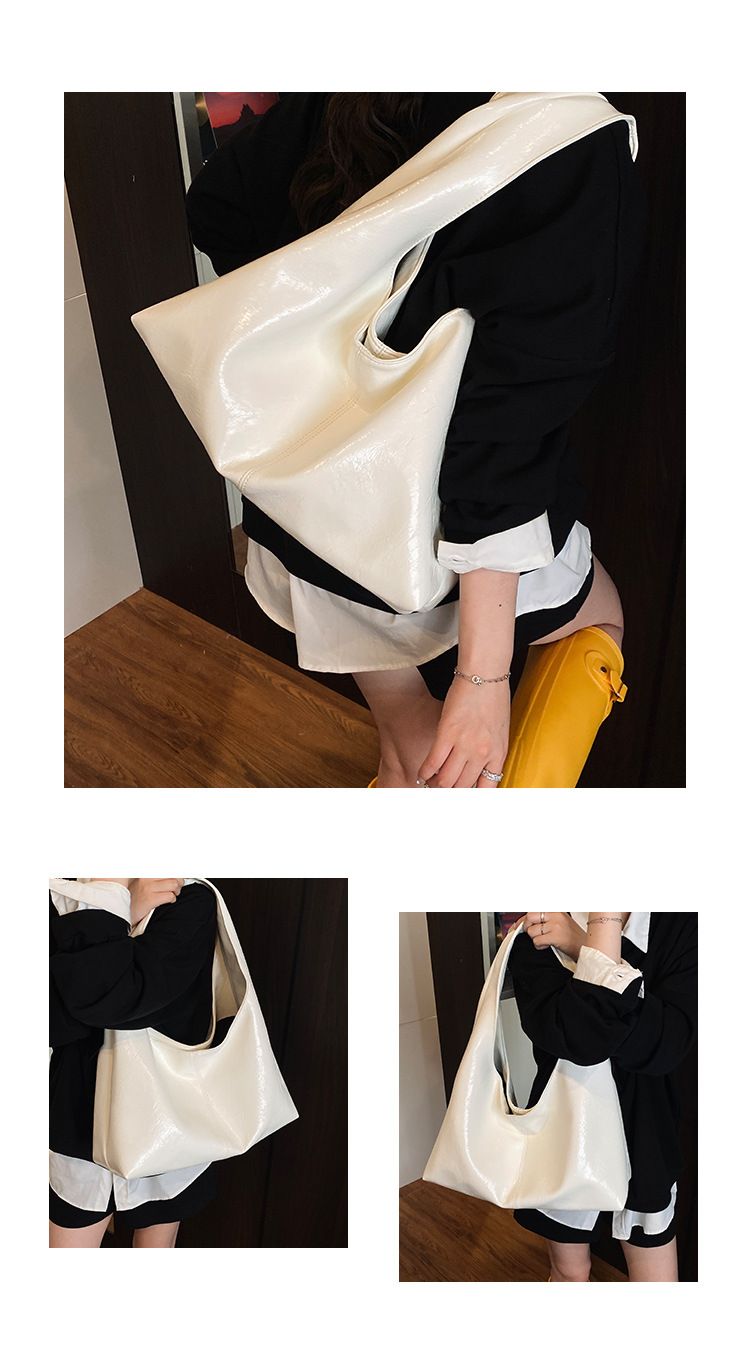 Borsa a tracolla da donna in PU tinta unita, stile semplice coreano, casual, stile pigro, di grande capacità, da portare sottobraccio_voghion.com