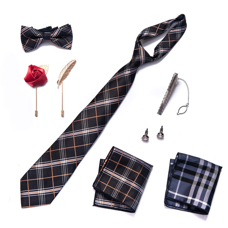 Gravata masculina lenço quadrado conjunto de caixa de presente de 8 peças namorado gravata presente transfronteiriça venda quente_voghion.com