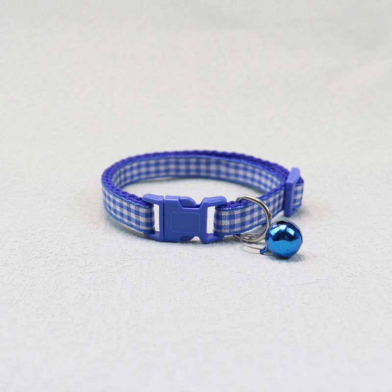 Collier pour chien et chat tissé coloré, petit format, décontracté, à carreaux, avec clochette et anneau_voghion.com