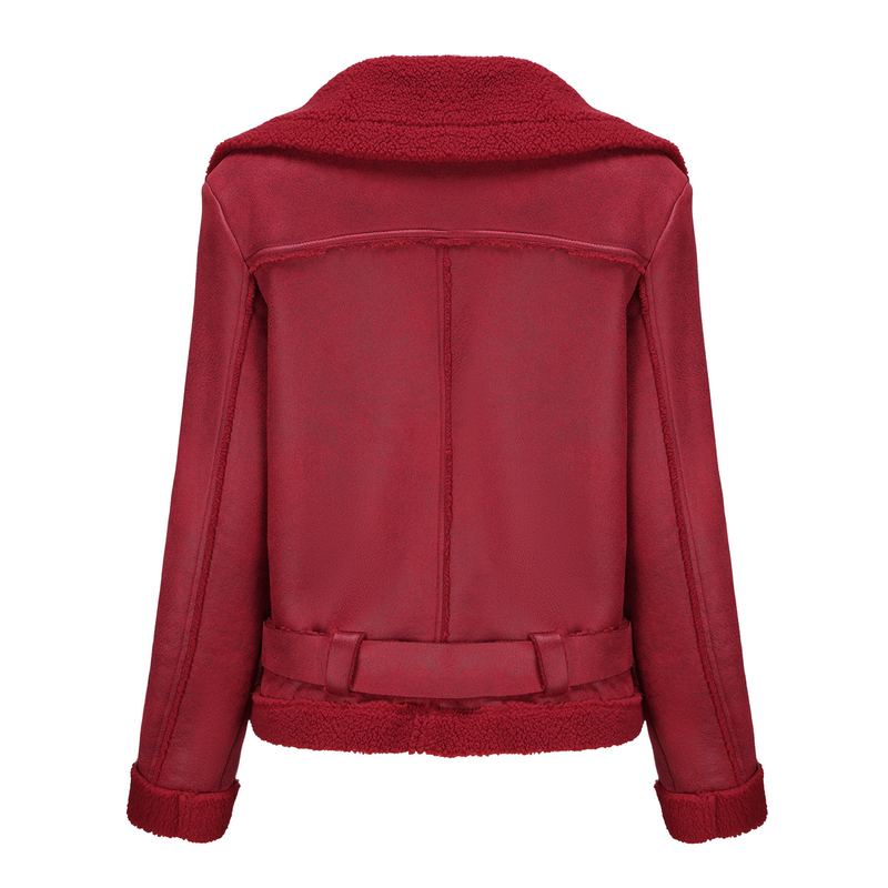 Damenbekleidung Herbst und Winter Pelz Integrierte warme Wildlederjacke Ledermantel Gürtel Reversmantel_voghion.com