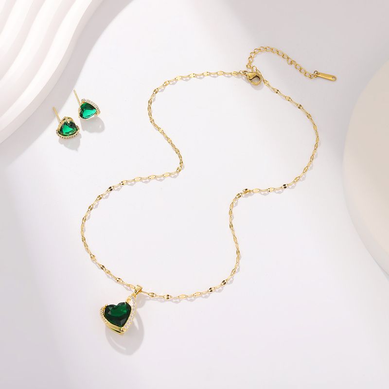 Conjunto de pendientes de circonita con forma de corazón brillante, joyería con colgante de corazón y piedras preciosas, conjunto de joyería_voghion.com