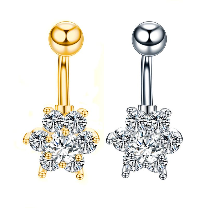 Nuovo anello dritto in acciaio inossidabile tempestato di diamanti, fiore di zircone, accessorio per piercing all'ombelico_voghion.com