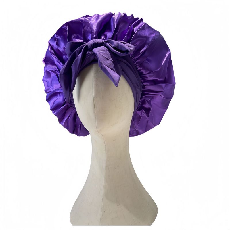 Cross-Border European And American Trend Solid Color Tie Sleep Elastic Wide-Brim Satin Bow Round Hat Hair Protection_voghion.com