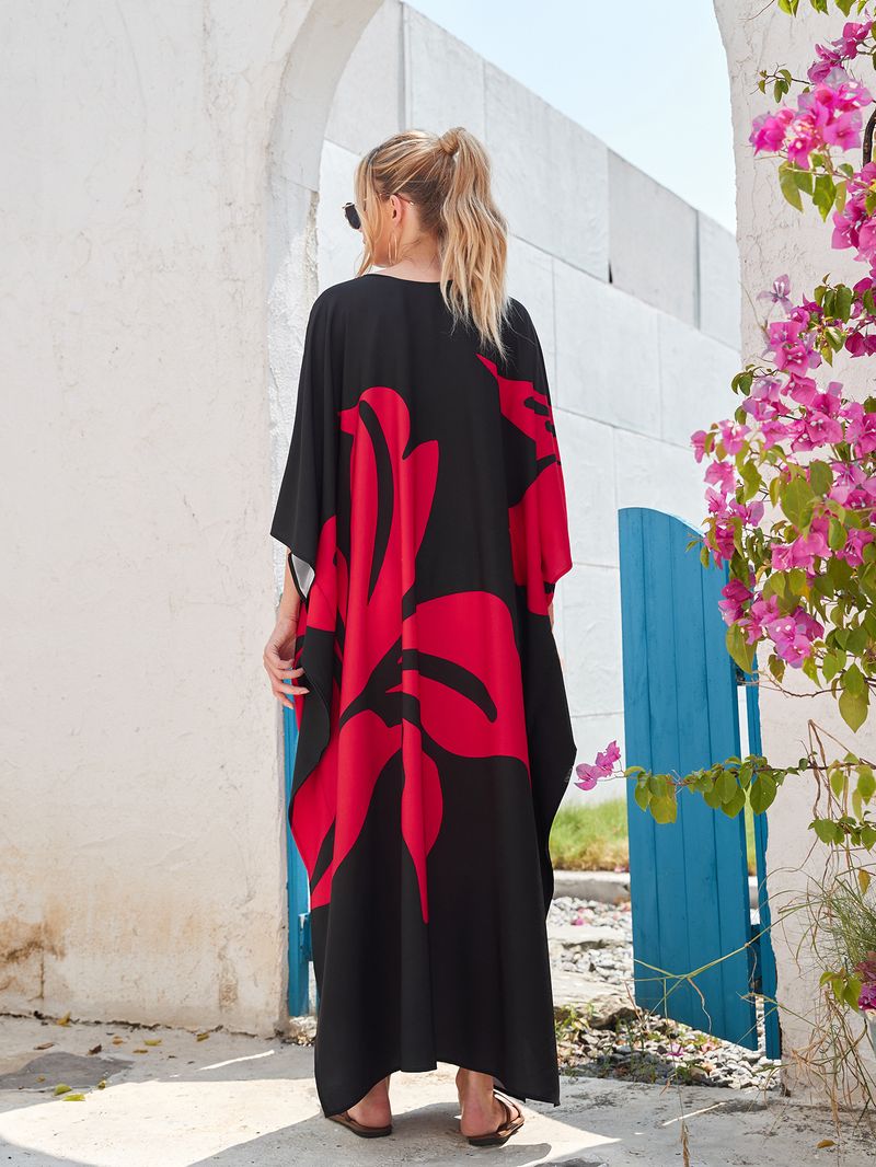 Überwurfkleid mit Fledermausärmeln im Bohemian-Print – Leichter Strandkimono für Damen, Bikini-Wickeltuch, Urlaubstunika in Übergröße, schnelltrocknendes Polyester_voghion.com
