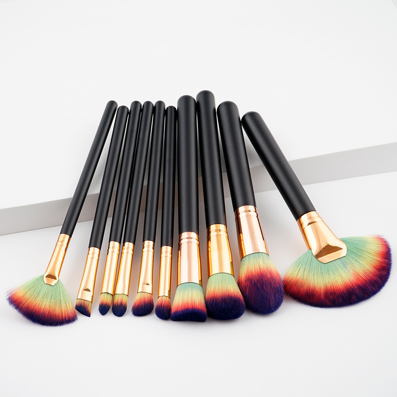 10 pcs makeup brushes makeup tools set large fan brush wooden handle (7 colors in total GUJHUI_voghion.com