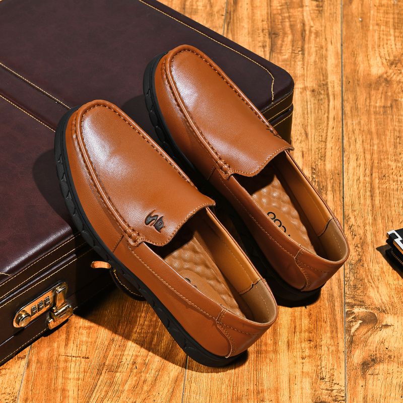 Genuine Leather Cowhide Autumn Winter Casual Men's Loafers Trendy Slip-On Comfortable Lazy Driving Shoes_voghion.com