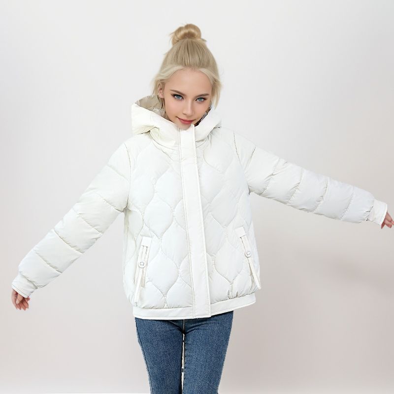 2024 Piumino da donna Nuovo corto alla moda con cappuccio con griglia ispessita Calore e cappotto di cotone alla moda_voghion.com
