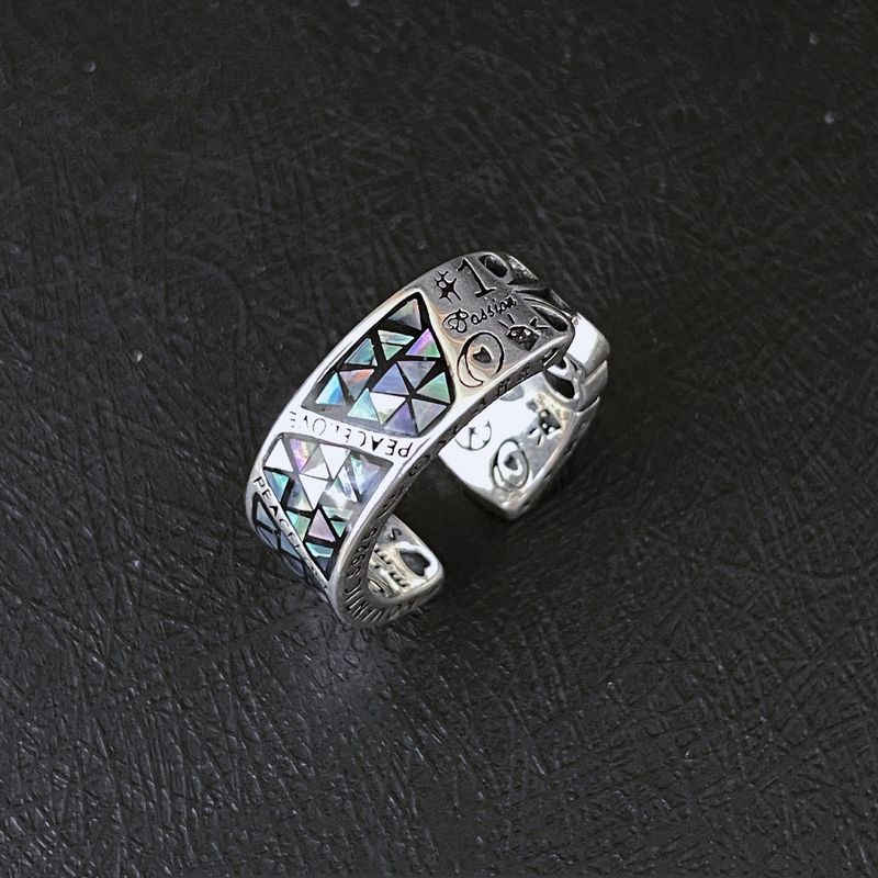 Versilberte Jakobsmuscheln, geometrisches Graffiti-Totem, offener Ring, leichter Luxus für Frauen, kleines elegantes Design, exquisites und_voghion.com