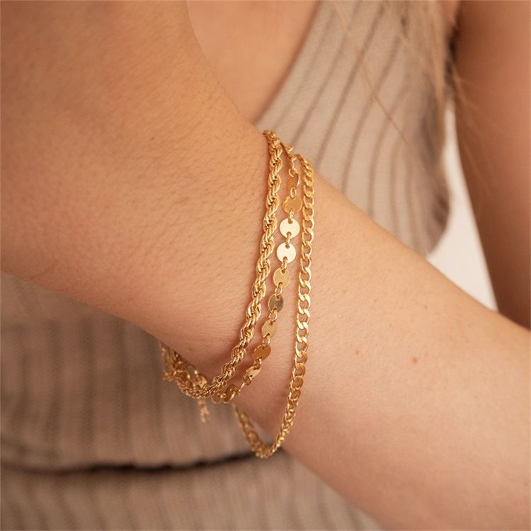 Women's Jewelry Stacking Bracelet Cuban Chain Simple Fashion Jewelry Set Stainless Steel Cuban Chain Bracelet Stacking_voghion.com
