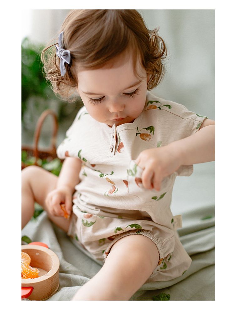 Ins Nordic Style Children's Suit Summer Cotton Children's Sleeveless Vest Fruit Floral Suit Baby Two Piece Suit_voghion.com