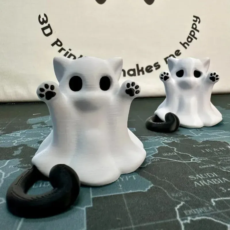 Tiny Kitten Ghost Ornaments: Cute-scared Desktop Vibe Halloween Feeling, Send Girlfriend Cat Gift Home Decor Crafts Item_voghion.com