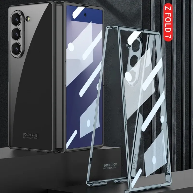 Electoplating Tanspaent With Shell Film Phone Case Fo Samsung Galaxy Z Fold 7 6 5G Fold7 Fold6 Hinge Potective_voghion.com
