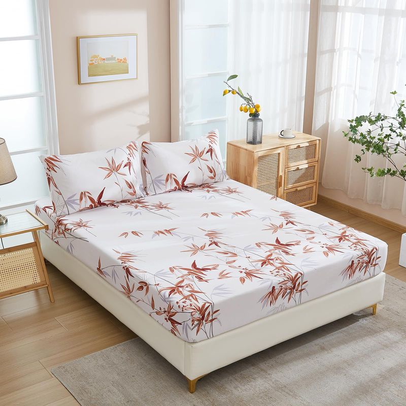 Set di biancheria da letto con motivi floreali botanici, lenzuola con angoli, misura Queen/King, 100% cotone biologico, stampa digitale ipoallergenica, per camera da letto padronale e per bambini._voghion.com