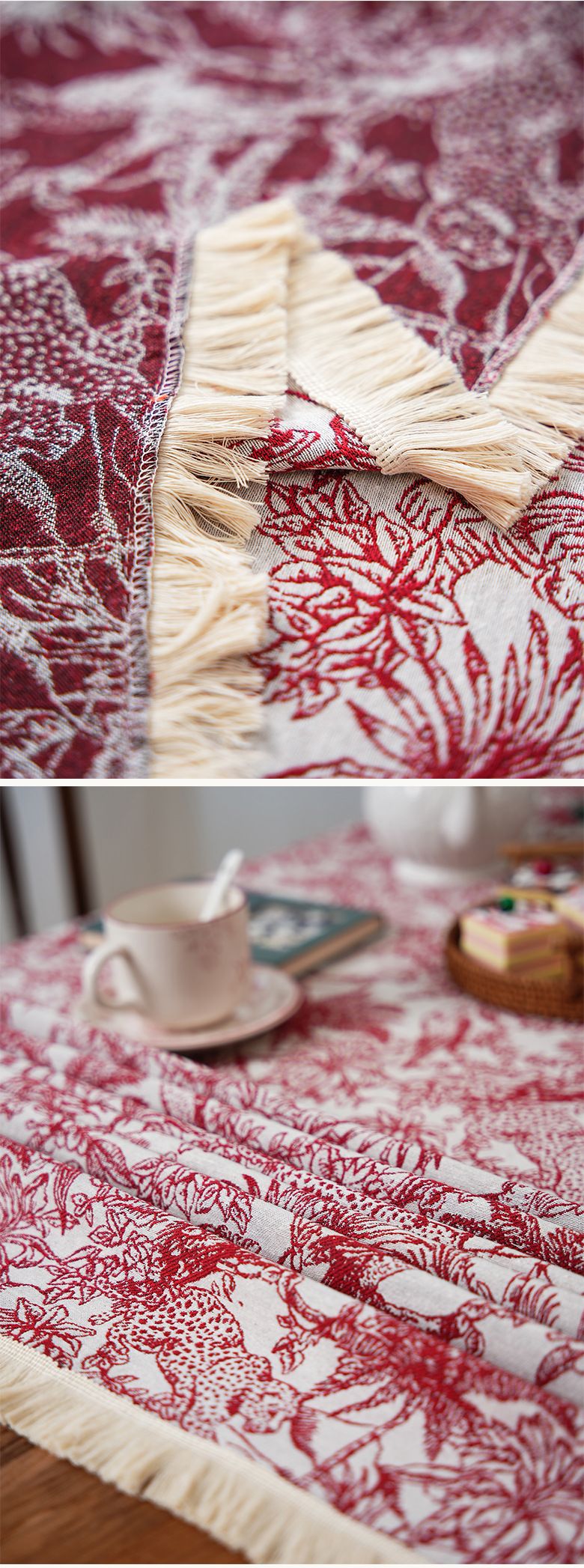 Nappe américaine vintage à pompons ethniques – Élégante, antidérapante, résistante à la chaleur – Parfaite pour une table à manger ou une table basse_voghion.com