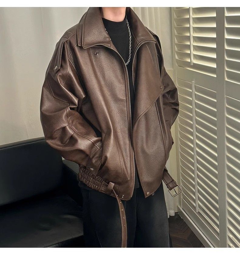 Herenkleding Retro Niche Design Dubbele Revers Motorkleding High End Knappe Mannen Herfst En Winter_voghion.com