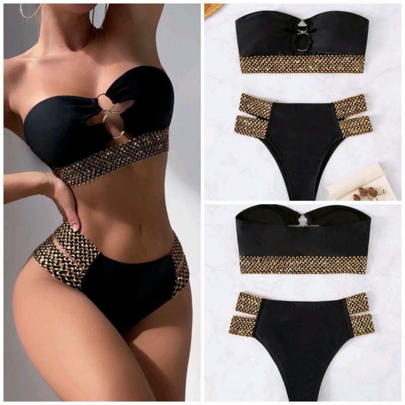 Női szexi egyszínű, magas derekú, osztott bikini női fürdőruha _voghion.com