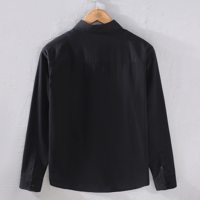 Toppa a contrasto in tessuto twill 2024, camicia a maniche lunghe artistica e casual, camicia con risvolto da uomo, giacca ampia e alla moda, da uomo_voghion.com