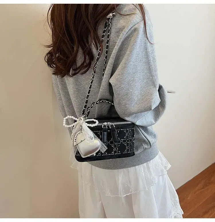 Borsa a tracolla piccola quadrata semplice in stile coreano, con catena di alta qualità, per donna, estiva_voghion.com