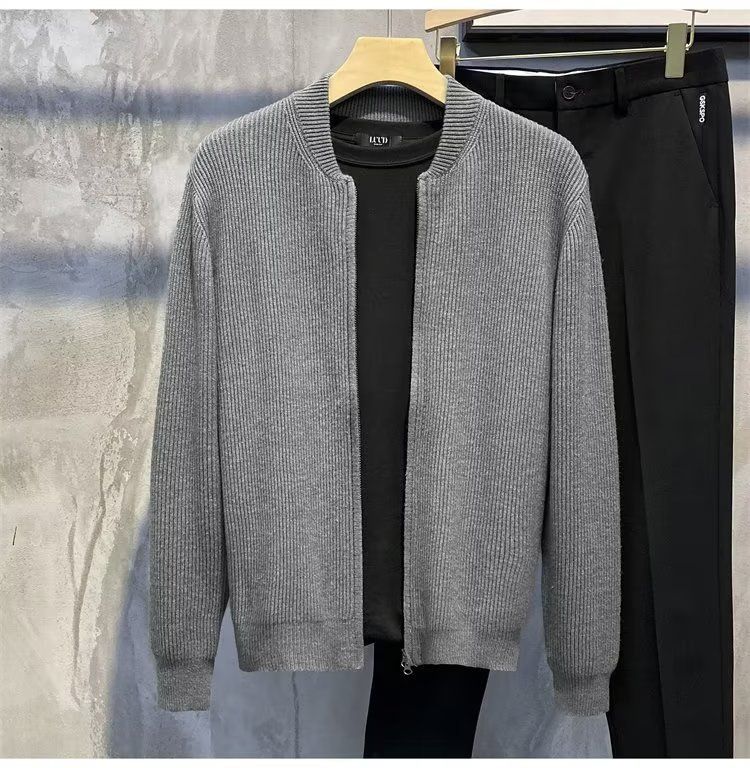 Men's Double-Zip Knit Cardigan – Oversized Cotton-Blend Sweater For Casual Layering_voghion.com
