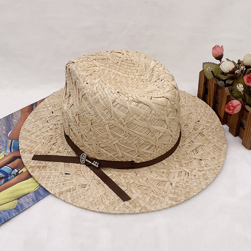 hand-knitted natural raffia men's and women's outdoor hats straw jazz style straw hats_voghion.com
