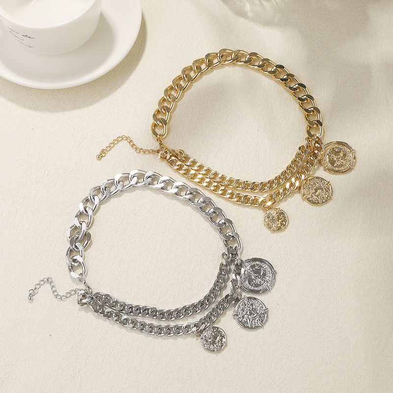 N11583ZA metalinė grandinėlė, kūrybingas ir nišinis dizainas, minimalistinis apvalios etiketės pakabukas, apykaklės grandinėlė_voghion.com