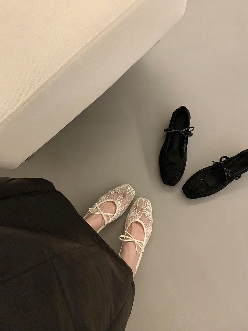 Inner Height Bow Fairy Single Shoes Women's 2025 Spring New Mesh Breathable Shallow Mouth Mary Jane Shoes Fashionable And Versatile_voghion.com