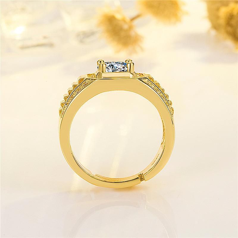 Vergulde, dominante, volle diamanten ring, zakelijke herenring, kleurbehoudende verlovingsring met dubbele rij diamanten_voghion.com