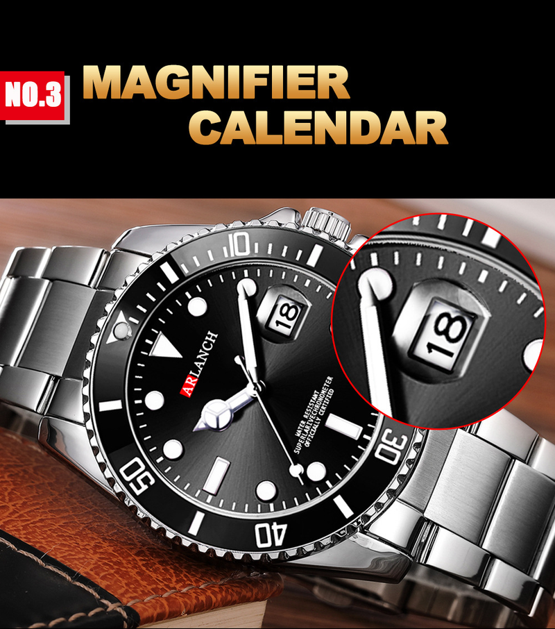 Men's Sporty Quartz Watch With Luminous Hands, Date Display, And 30M Water Resistance - Stainless Steel Case & Band, Mineral Crystal Glass_voghion.com