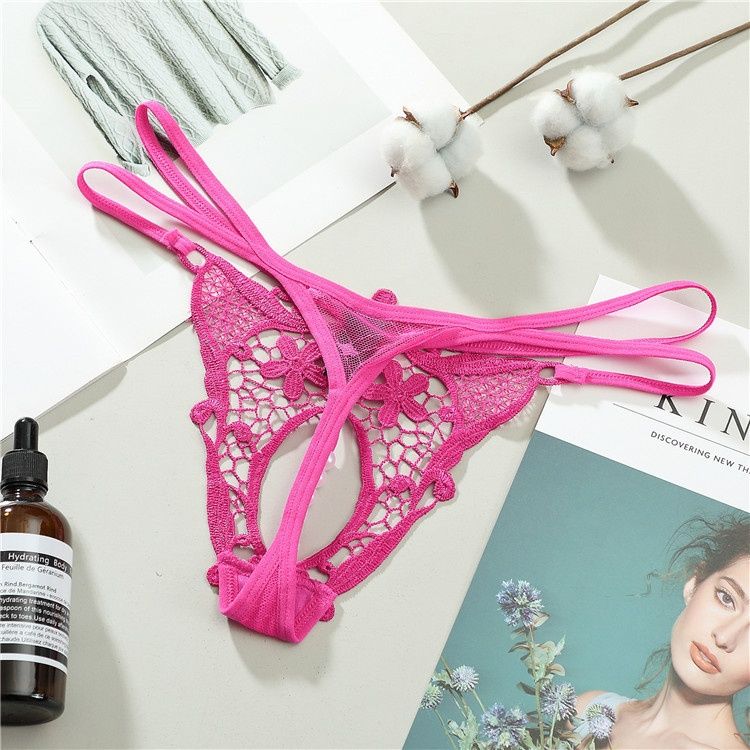 luckyqqyp Women's Sexy Hollow Pearl Thong Lace Embroidered Panties T-Pants 1861_voghion.com