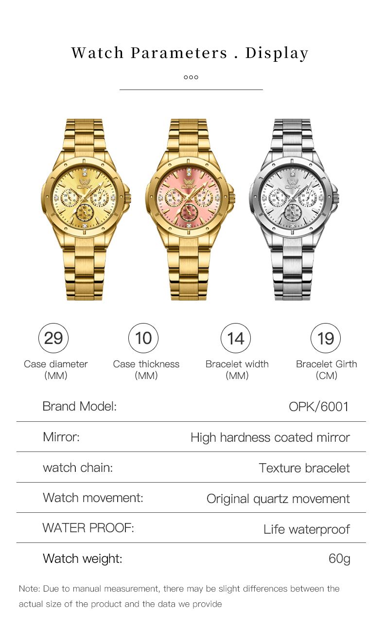 OPK Quartz Watch For Women Multi Functional Dial Stainless Steel Strap Ladies Hand Clock_voghion.com