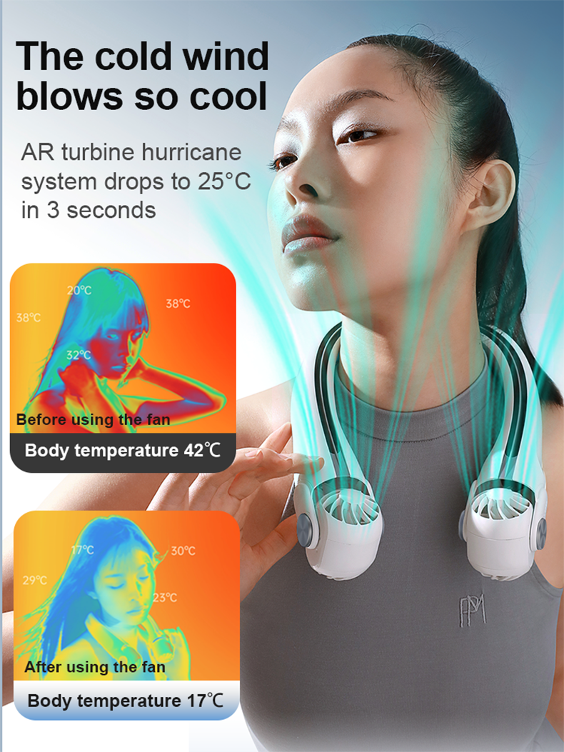 2024 New Wearable Neck Fan Portable Air Conditioner Rechargeable Bladeless Fan with 45° Adjustable Wind Directions for Outdoor_voghion.com
