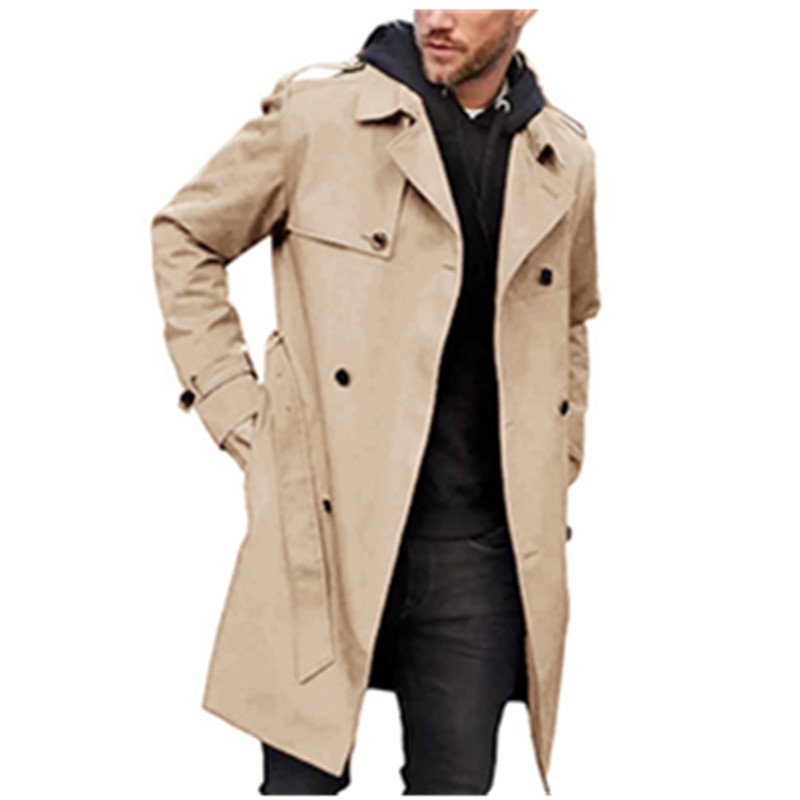 Men's Clothing Spring And Autumn New Solid Color Long-sleeved Windbreaker Men's Lapel Slim Double-breasted Casual Jacket_voghion.com