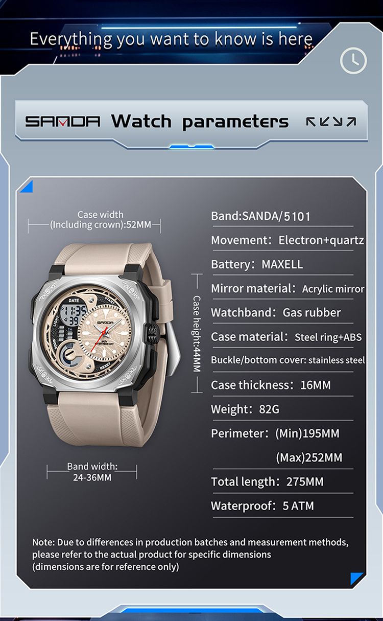 Nuovo orologio sportivo quadrato da uomo, orologio da esterno LED elettronico con cronometro, sveglia, doppio display, orologio al quarzo multifunzione da uomo_voghion.com