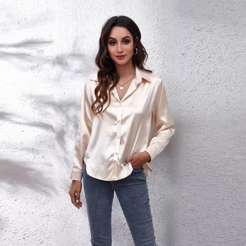 Camicie da donna, cardigan semplici con scollo a V di alta qualità, top larghi abbottonati a maniche lunghe da donna_voghion.com