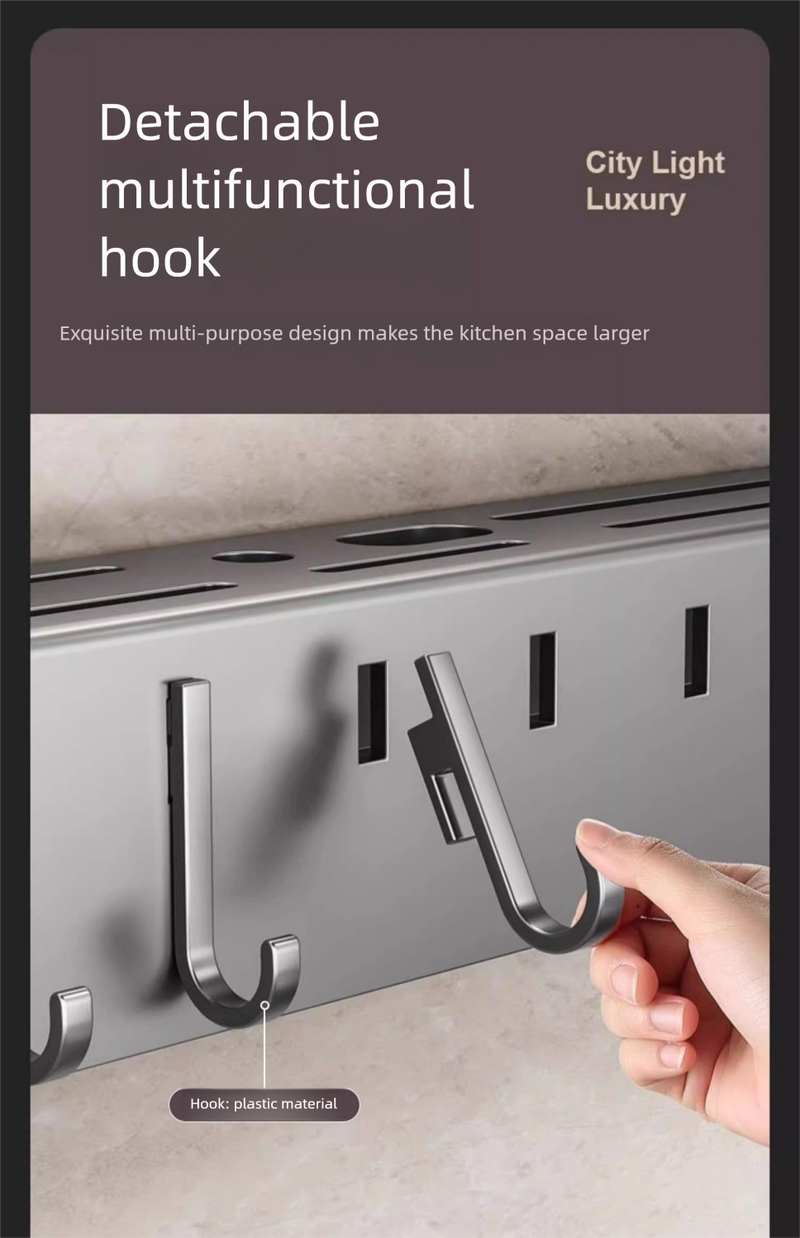 Suporte de armazenamento cinza Jibaiju Gun, organizador multifuncional para facas e hashis, sem furadeiras, para cozinha e uso doméstico_voghion.com
