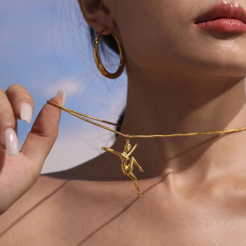 Collana a doppio strato con orso in acciaio inox e ruota panoramica per donna, gioielli da viaggio versatili e alla moda, unici_voghion.com