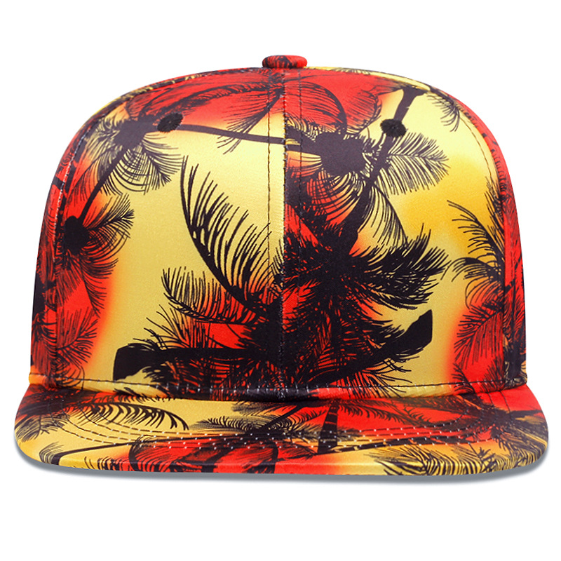 Hip Hop Coconut Tree Print Solskjerm Sommer Solkrem Hat Personlig Mesh Rød Unisex Justerbar Flat Brems Hat_voghion.com