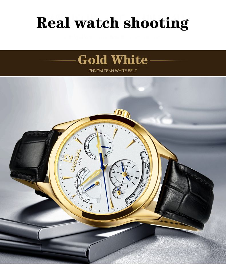 CARNIVAL Second Time Zone Kinetic Energy Display Watch Men Sapphire Automatic Mechanical Watches Man Watch Leather Waterproof_voghion.com