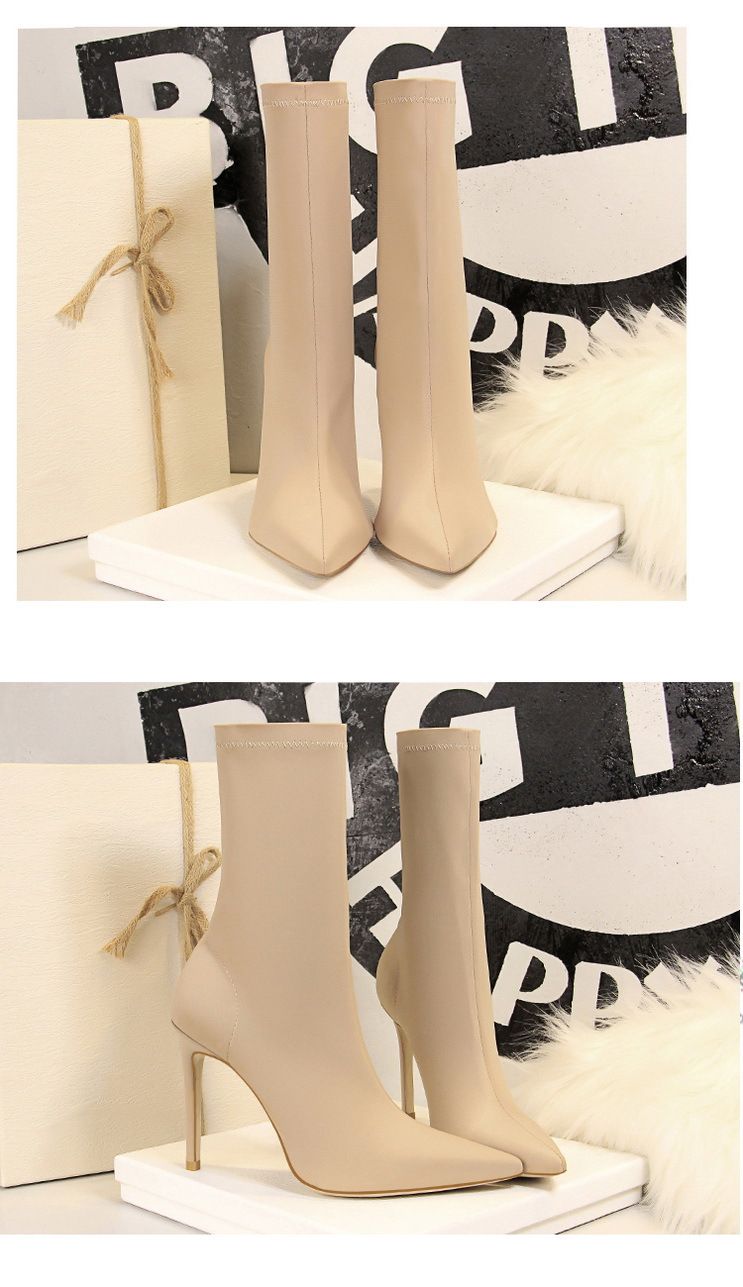 315-1 Einfache Damen-Stiefel mit dünnem, superhohem Absatz und sexy Nachtclub-Passform, schmaler, spitzer Leica-elastischer Kurzstiefel_voghion.com