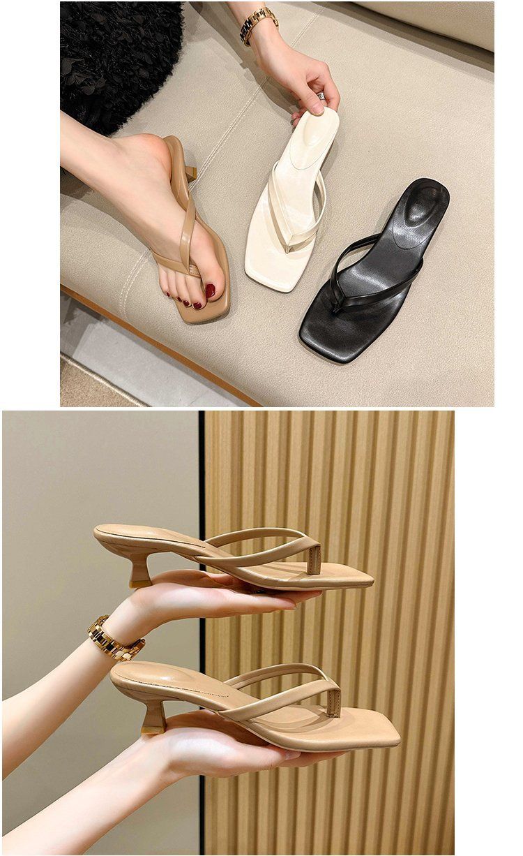 2025 Spring New Soft Leather Square-Toe Flip Flops - Kitten Heel Thong Sandals With Adjustable Toe Post Versatile Dressy Slides For Women_voghion.com