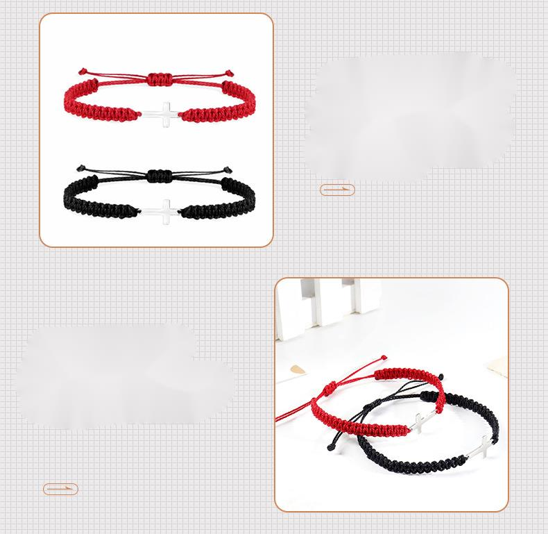 Popular Personalized Simple and fashionable rope hand woven bracelet, stainless steel cross bracelet,Gifts from family, friends_voghion.com