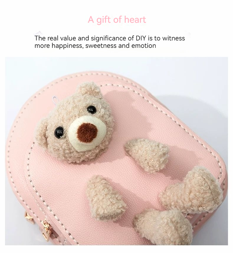 DIY Teddybär handgemachtes gewebtes weibliches selbstgemachtes Geschenk für Freundin, handgenähte Umhängetasche, Rucksack_voghion.com