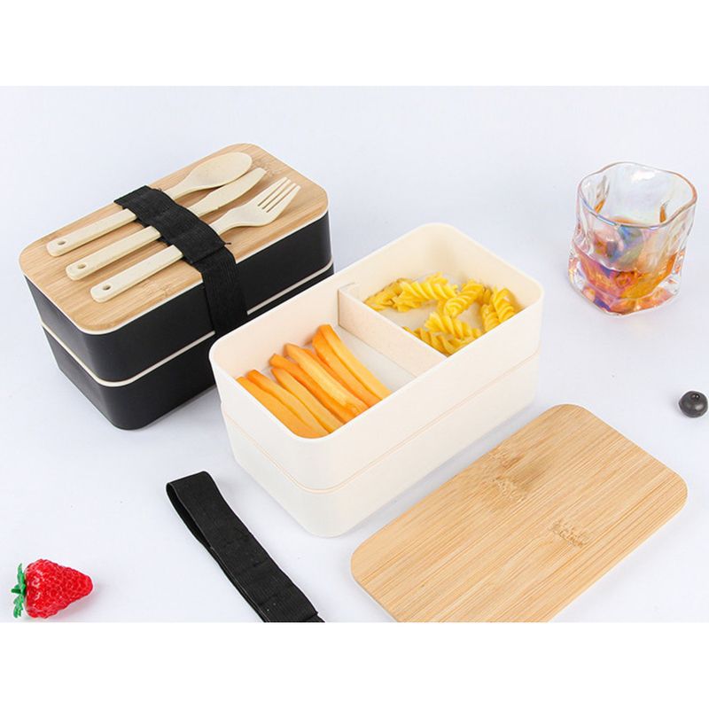 Lunch box per studenti in stile giapponese, a doppio strato, in paglia di grano, grande capacità, per microonde, regalo_voghion.com