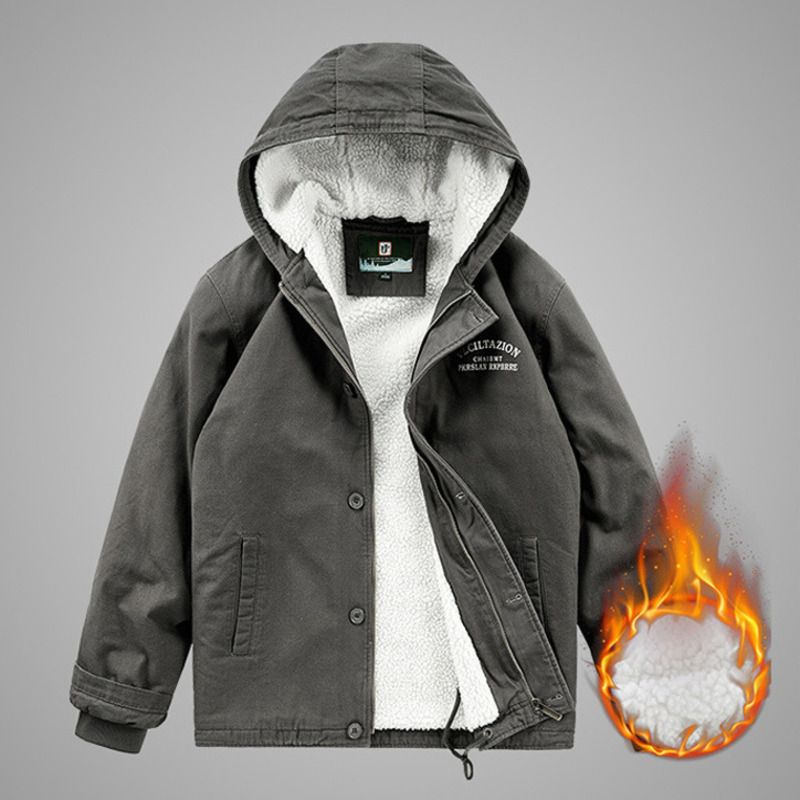 Giacca con fodera in pile, cappotto casual spesso, giacca calda in cotone da uomo versatile e alla moda, top invernale, Trey_voghion.com