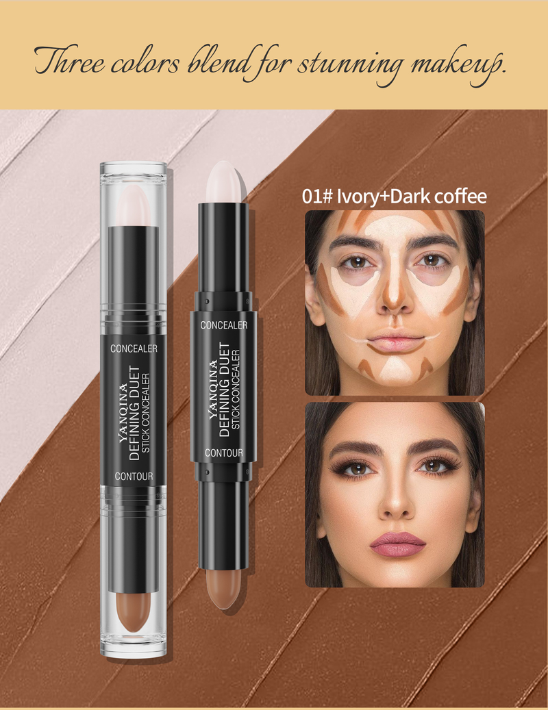 YANQINA Sculptură cu cap dublu Decorare stereoscopică Umbră V Face 2 în 1 Stick evidențiat Machiaj de frumusețe_voghion.com