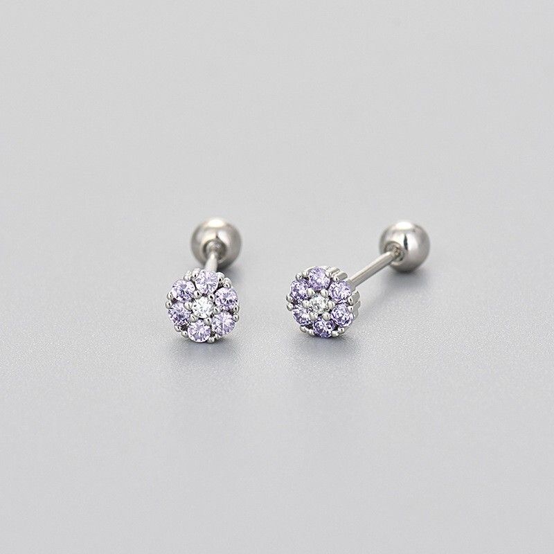 Orecchini a perno con chiusura a vite in argento sterling 925, piccoli fiori, turchese e zirconi cubici, 5 mm, B12_voghion.com