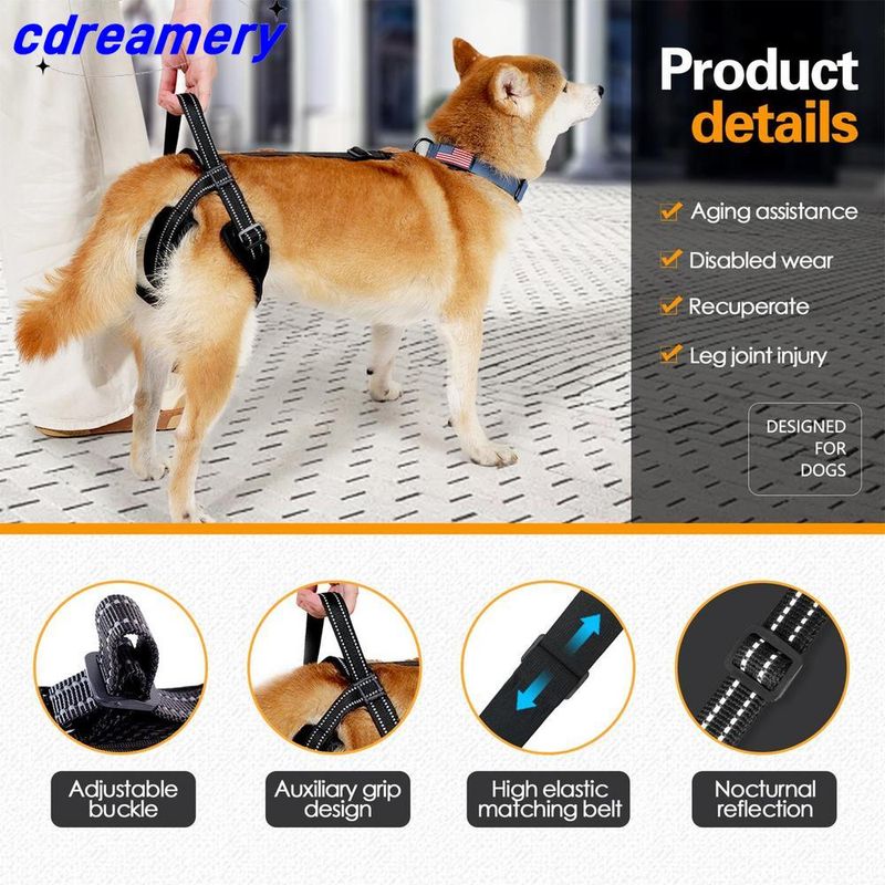 Imbragatura per cani per zampe posteriori, strisce riflettenti, imbracatura di supporto per fianchi regolabile e confortevole, imbracatura con maniglia robusta, imbracatura per cani_voghion.com