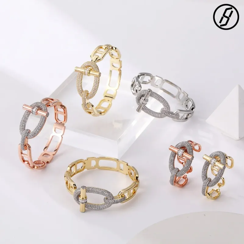 Conjunto de artesanato boutique Chain Heavy Industry: pulseira com nariz de porco, colar punk, anel, joias de designer originais._voghion.com